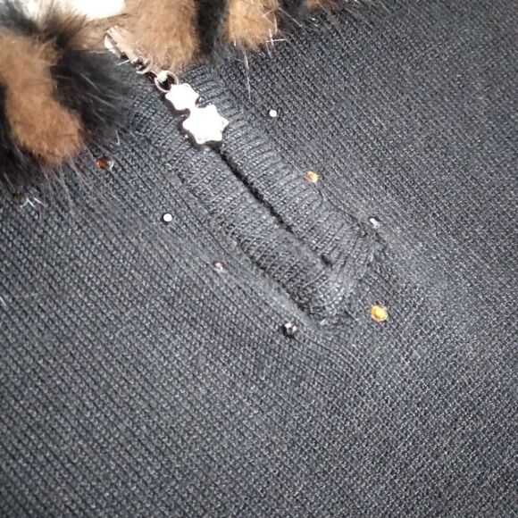 Vintage BONNIE and BILL MINK Trim SILK Blend SWEATER Black Long Sleeve SIZE M - Picture 7 of 10